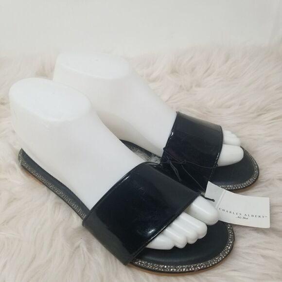 Charles Albert BLACK Shiny Slides. SIZE 8 - Picture 7 of 10